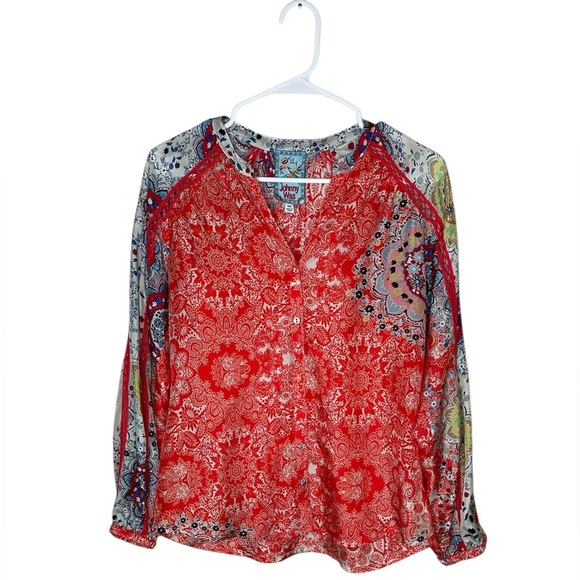 Johnny Was Ellen Button Up Floral Boho Silk Top Blouse Floral Women's Size XXS - Picture 6 of 8
